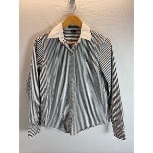 Lauren Ralph Lauren Black Stripe crisp‎ poplin contrast collar Shirt Top Size S